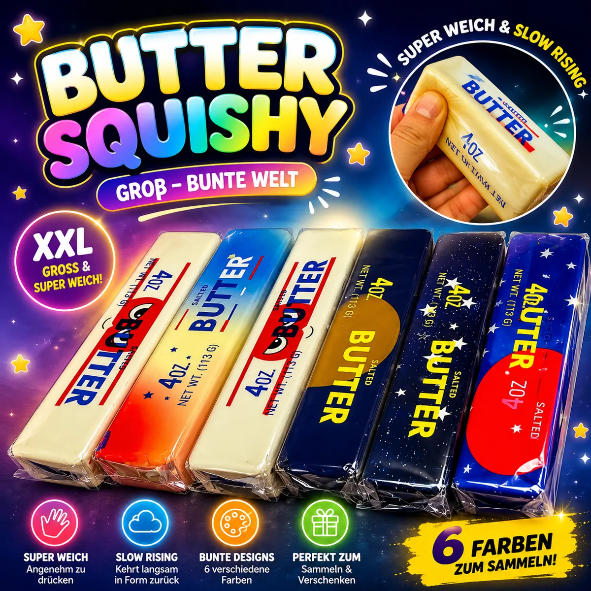 Butter Squishy Groß Bunte Welt VE: 12 Stück